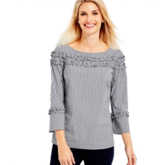 Talbots grey and white striped women’s blouse - Picture 1 of 12
